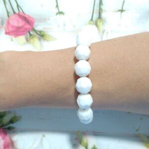 White Faceted Bead Elastic Bracelet for Any Occasion
